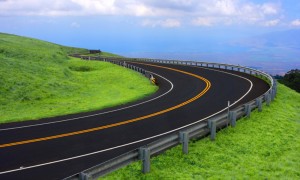 Winding highway with guideposts