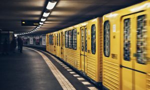 Image of a yellow underground subway train