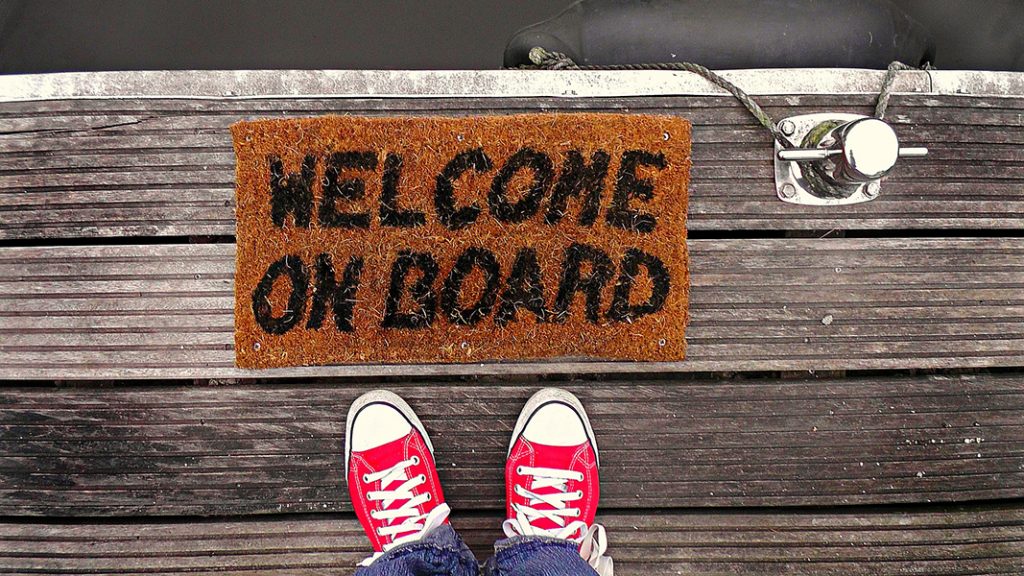 Image of "Welcome on board" sign